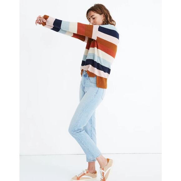 Madewell Oversized Rainbow Stripe Pullover Sweater | Cotton Knit Crewneck XS - Picture 3 of 12